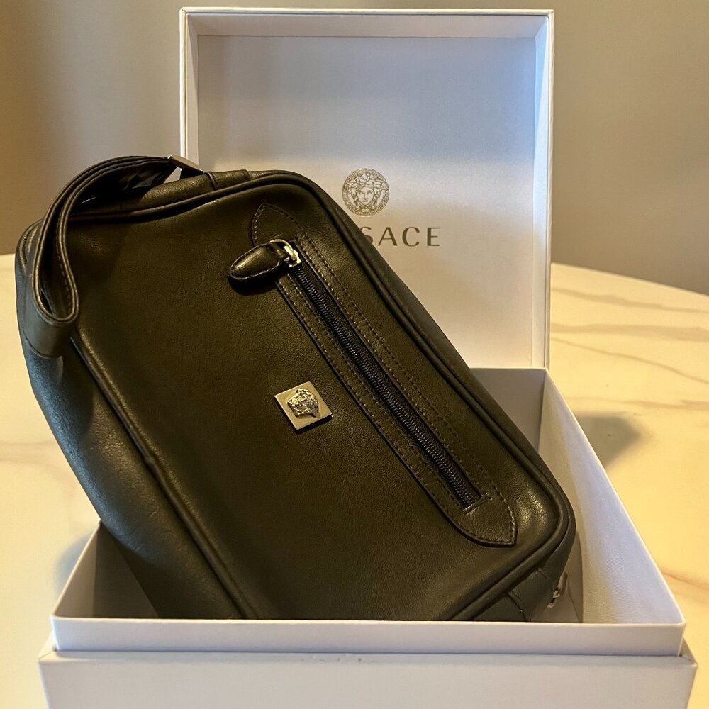 Gianni Versace Black Leather Pouch + Gift Box
